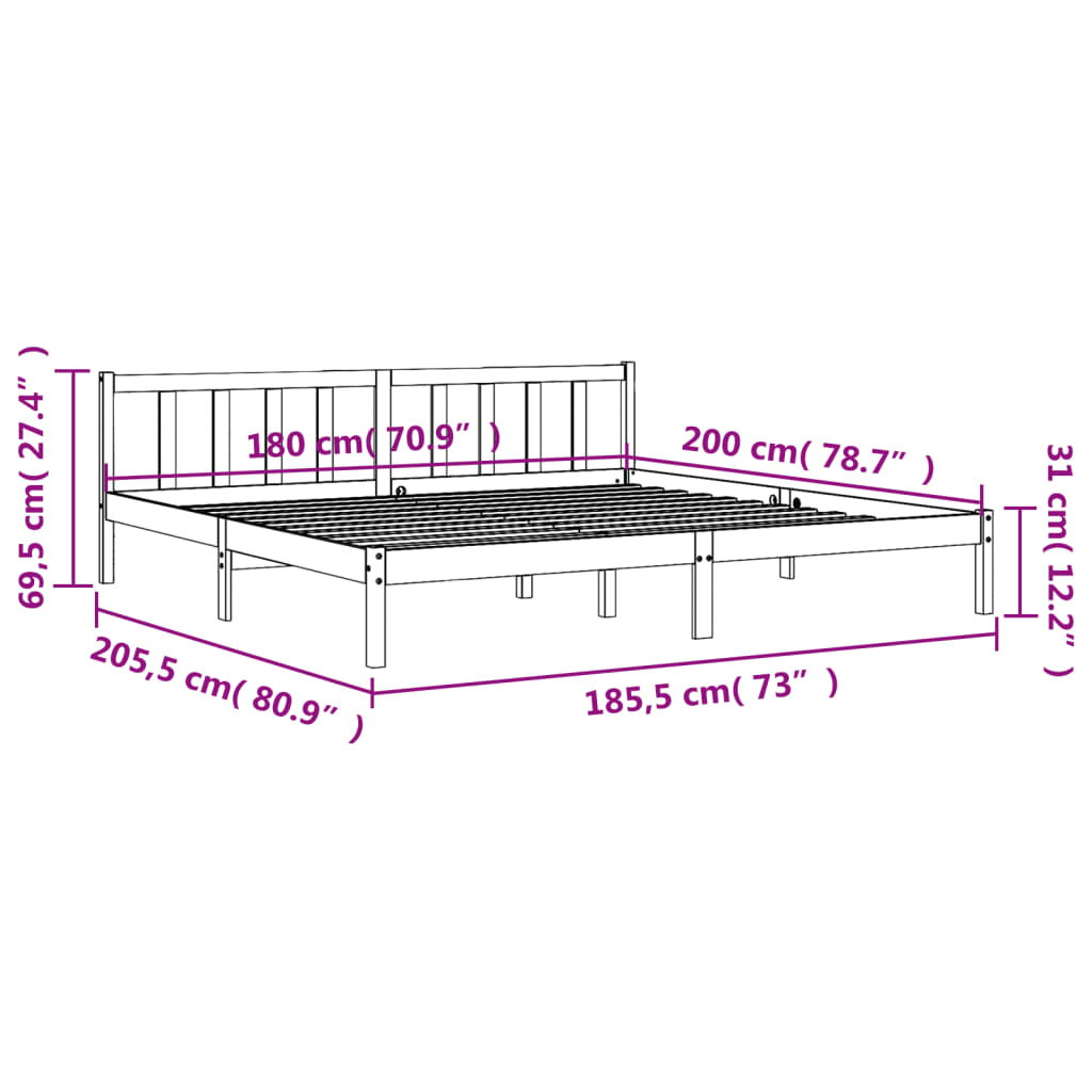 vidaXL Bed Frame without Mattress Wax Brown 180x200 cm Super King Solid Wood Pine