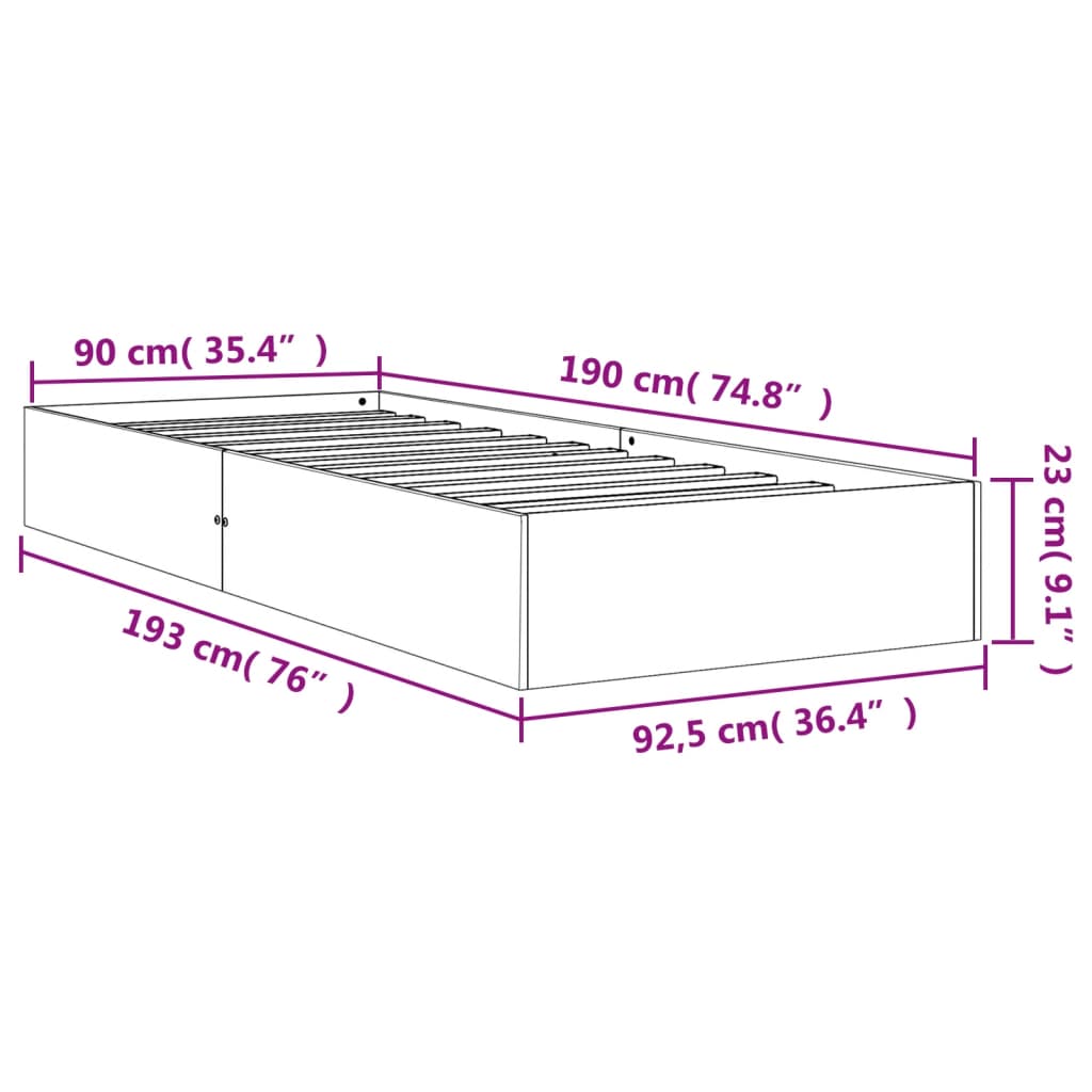Bed Frame without Mattress Wax Brown 90x190 cm Single Solid Wood Pine