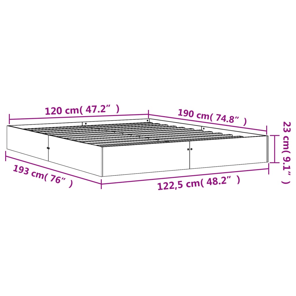 vidaXL Bed Frame without Mattress Wax Brown 120x190 cm Small Double Solid Wood Pine