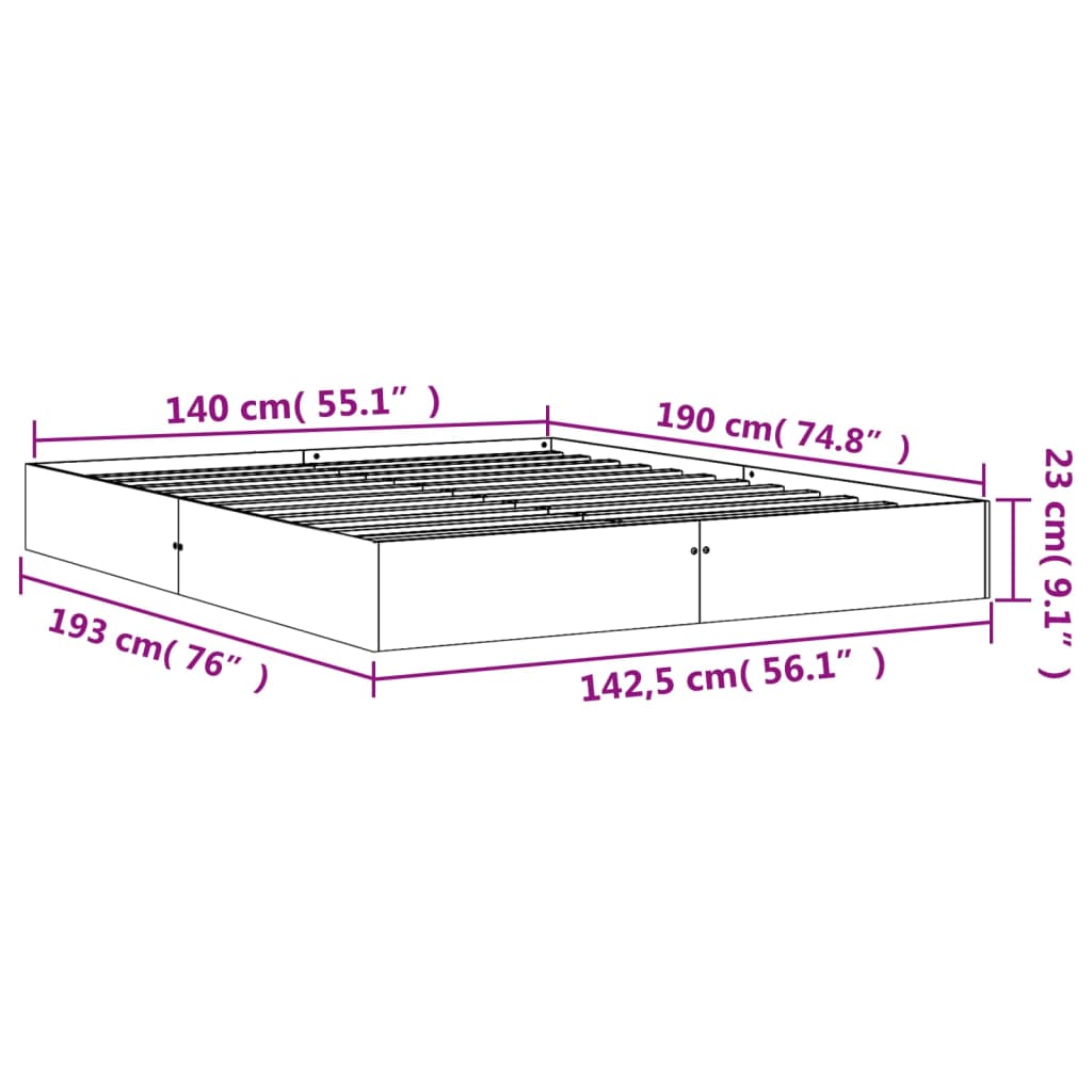 vidaXL Bed Frame without Mattress Wax Brown 140x190 cm Solid Wood Pine