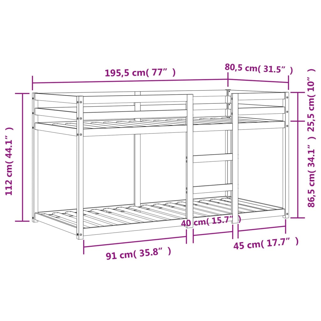 vidaXL Bunk Bed without Mattress Wax Brown 75x190 cm Small Single Solid Wood Pine