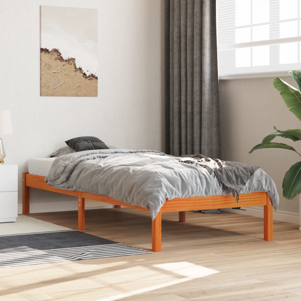 vidaXL Bed Frame without Mattress Wax Brown 75x190 cm Small Single Solid Wood Pine