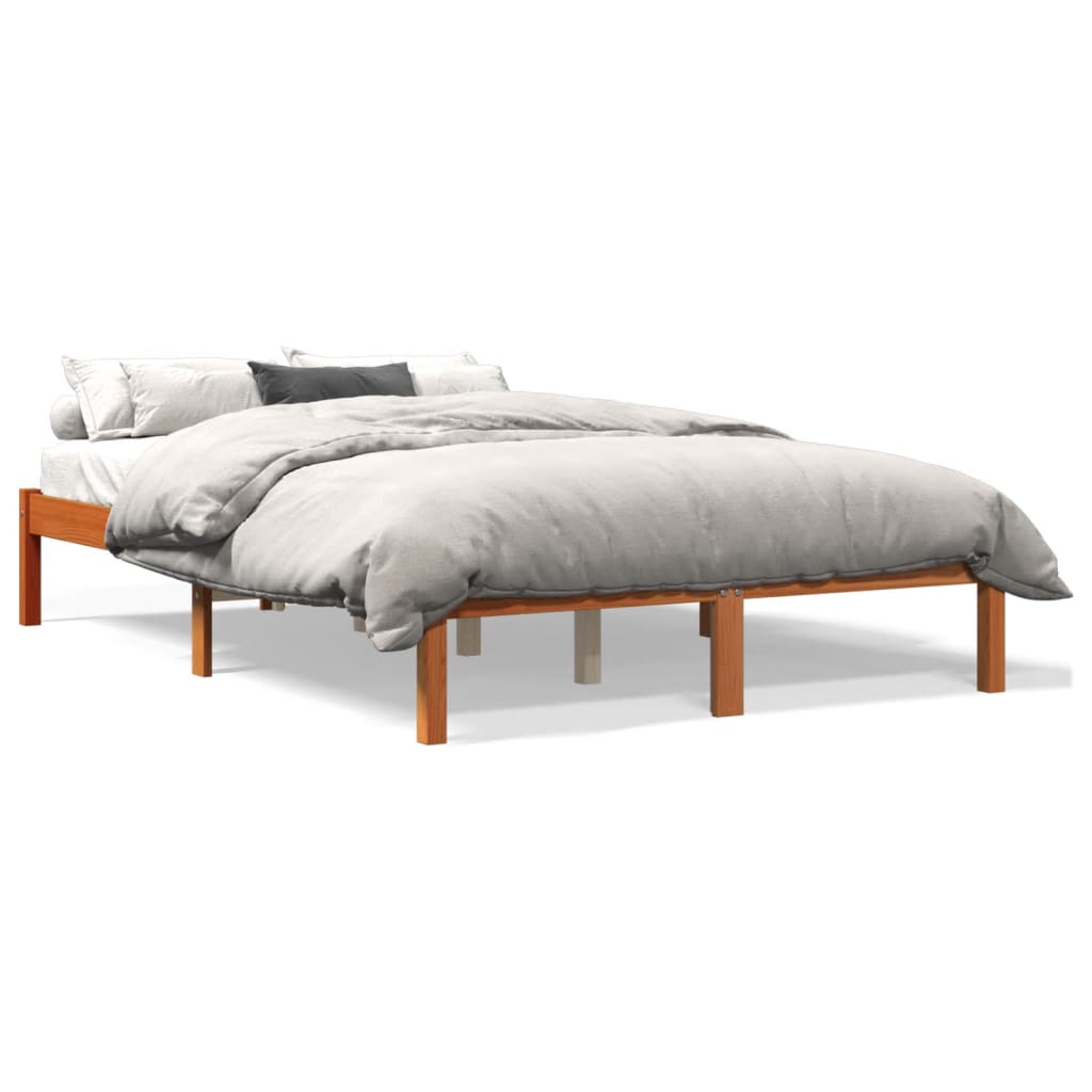 vidaXL Bed Frame without Mattress Wax Brown 135x190 cm Double Solid Wood Pine