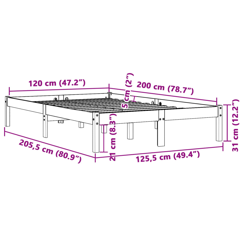 vidaXL Bed Frame without Mattress Wax Brown 120x200 cm Solid Wood Pine