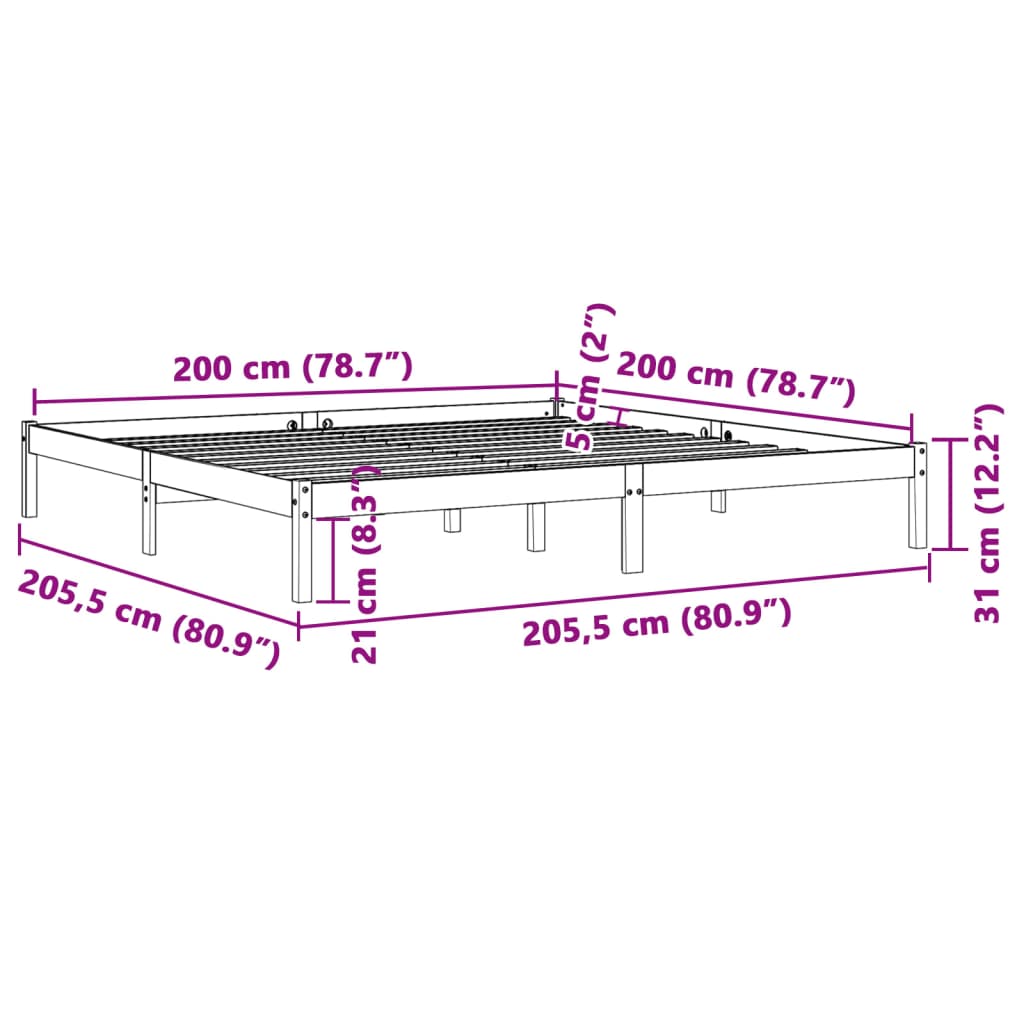 Bed Frame without Mattress Wax Brown 200x200 cm Solid Wood Pine