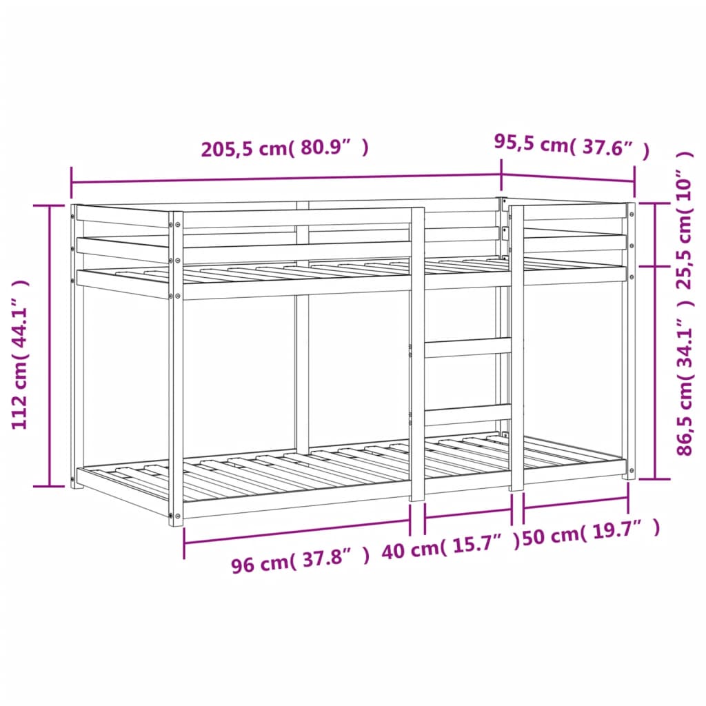 vidaXL Bunk Bed without Mattress Wax Brown 90x200 cm Solid Wood Pine