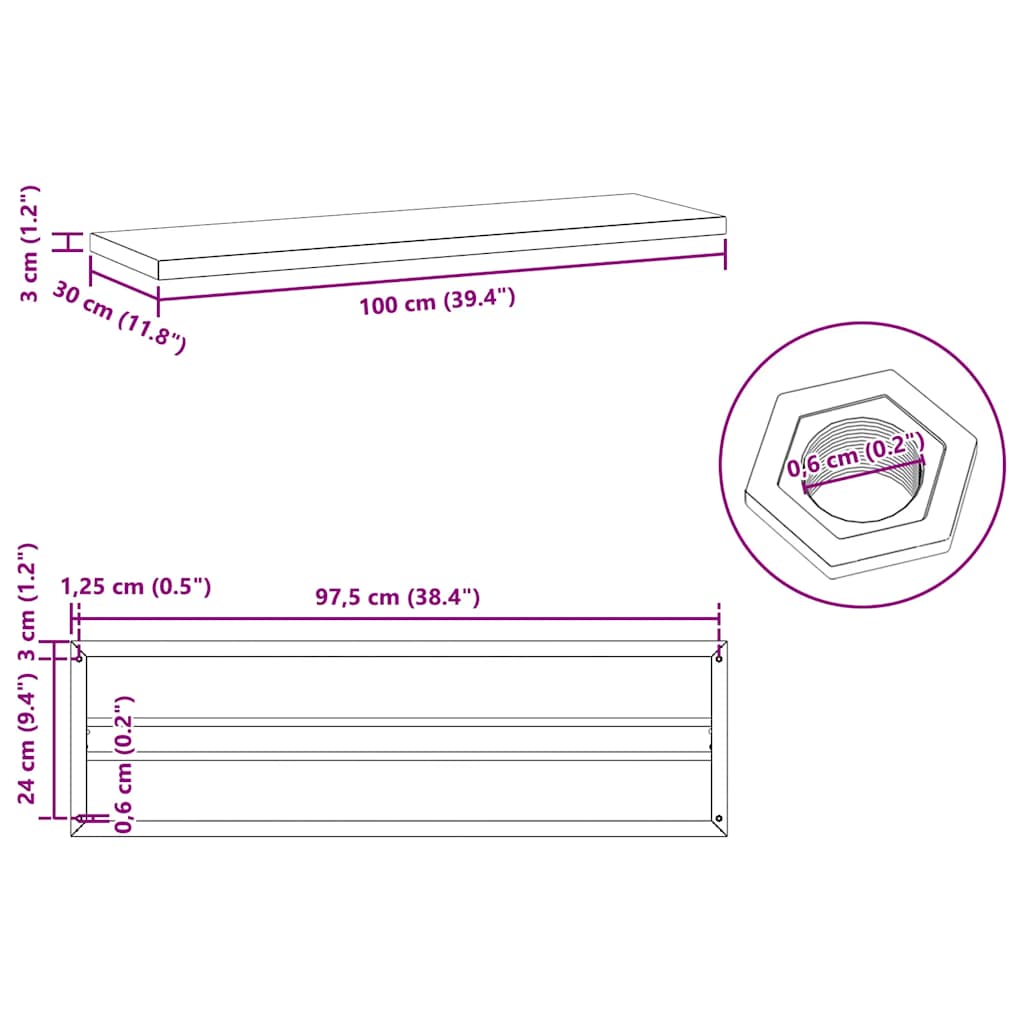 vidaXL Wall Shelves 2 pcs 100x30x3 cm Silver Stainless Steel