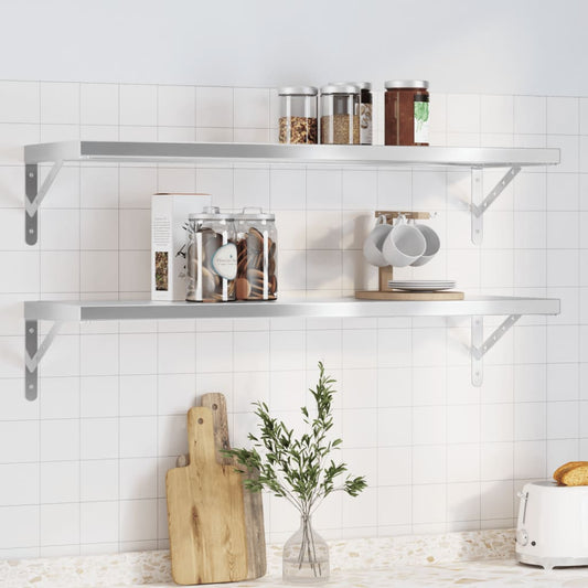 vidaXL Wall Shelves 2 pcs 100x30x3 cm Silver Stainless Steel