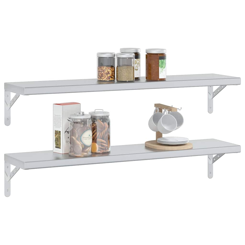 vidaXL Wall Shelves 2 pcs 100x23.5x3 cm Silver Stainless Steel