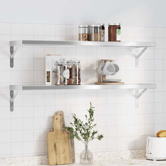 vidaXL Wall Shelves 2 pcs 100x23.5x3 cm Silver Stainless Steel