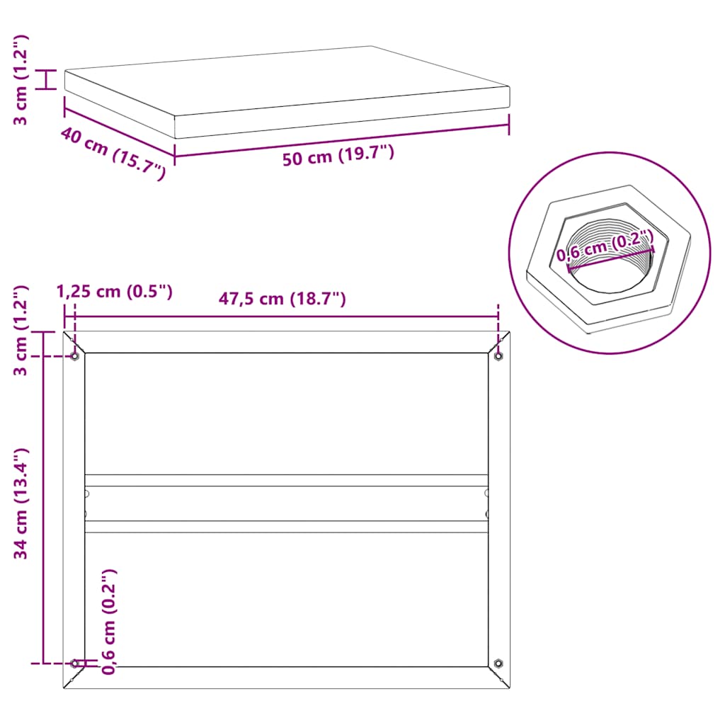 vidaXL Wall Shelves 2 pcs 50x40x3 cm Silver Stainless Steel