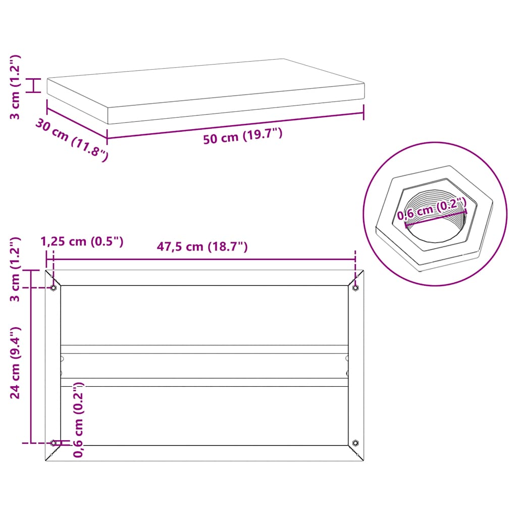 vidaXL Wall Shelves 2 pcs 50x30x3 cm Silver Stainless Steel