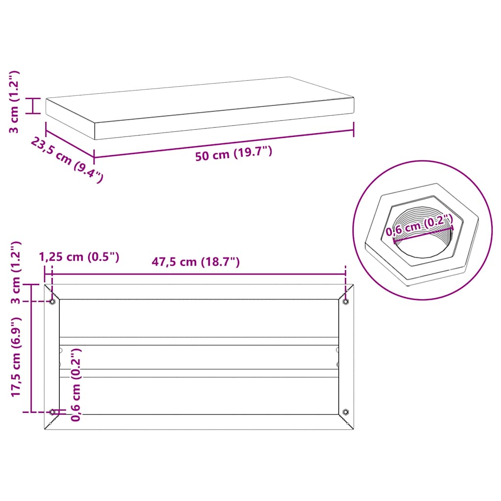 vidaXL Wall Shelves 2 pcs 50x23.5x3 cm Silver Stainless Steel