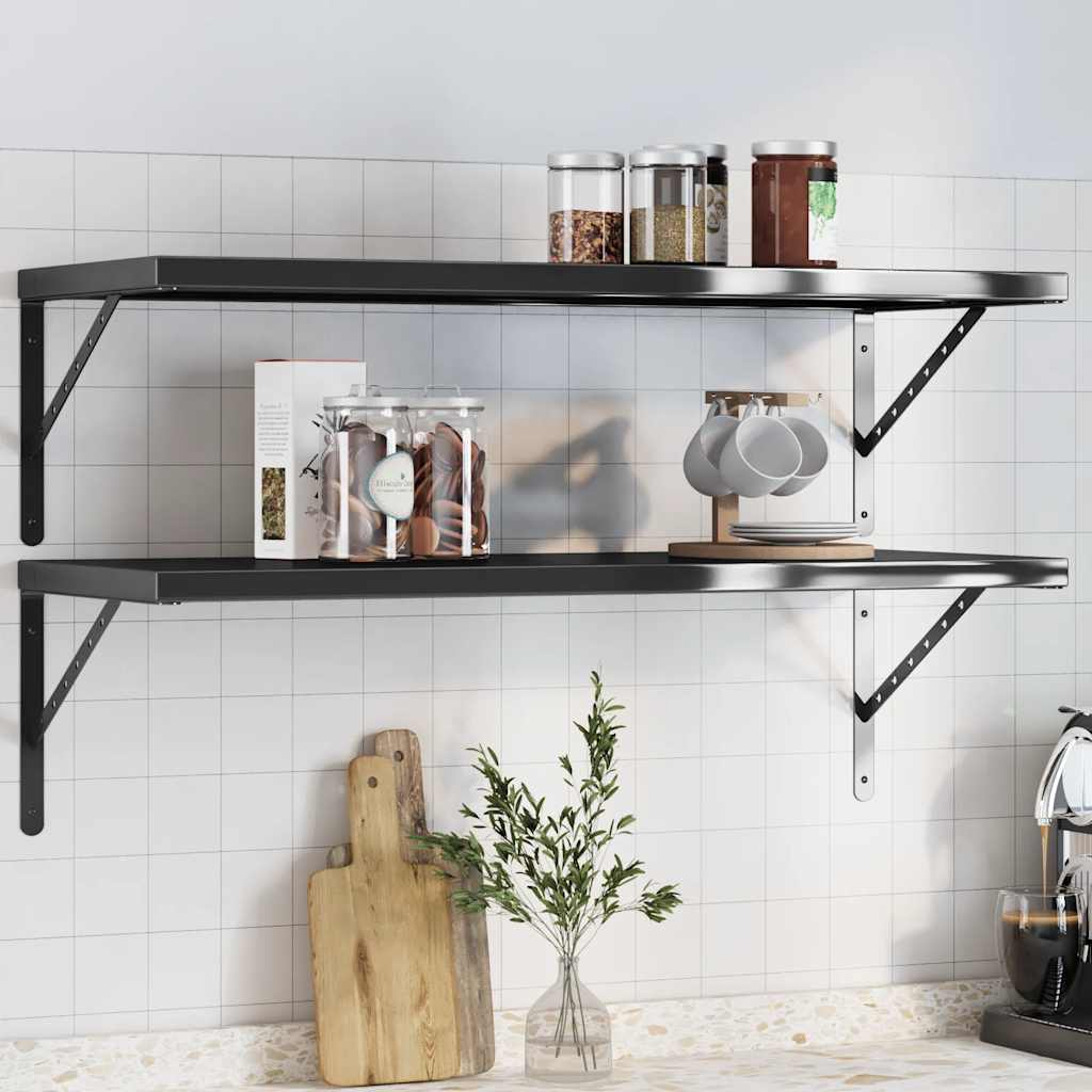 vidaXL Wall Shelves 2 pcs 100x40x3 cm Black Stainless Steel