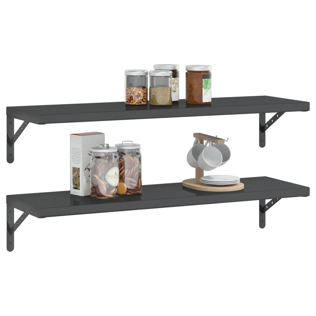 vidaXL Wall Shelves 2 pcs 100x30x3 cm Black Stainless Steel