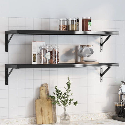 vidaXL Wall Shelves 2 pcs 100x30x3 cm Black Stainless Steel