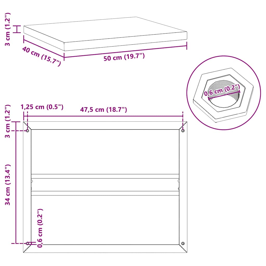 vidaXL Wall Shelves 2 pcs 50x40x3 cm Black Stainless Steel