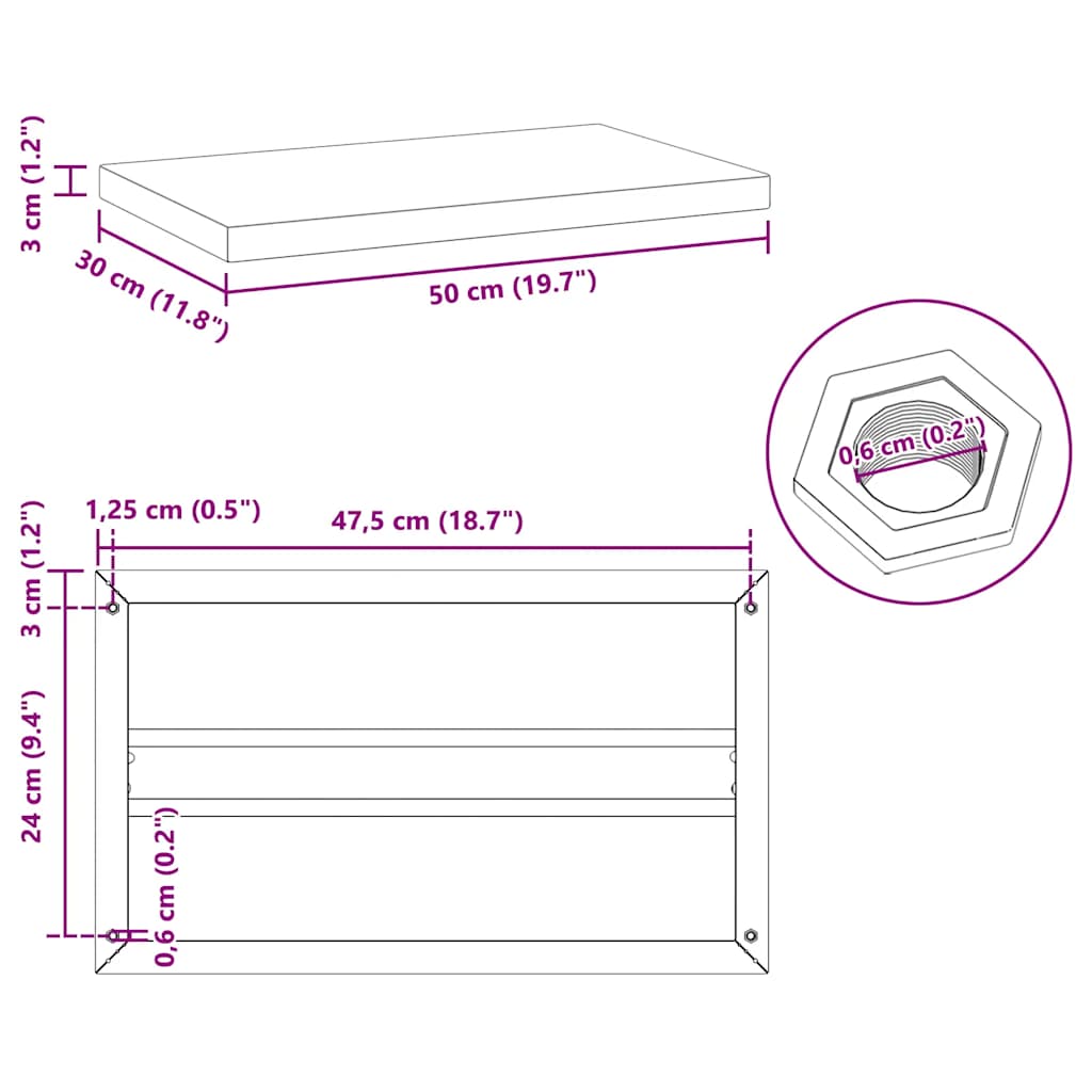 vidaXL Wall Shelves 2 pcs 50x30x3 cm Black Stainless Steel