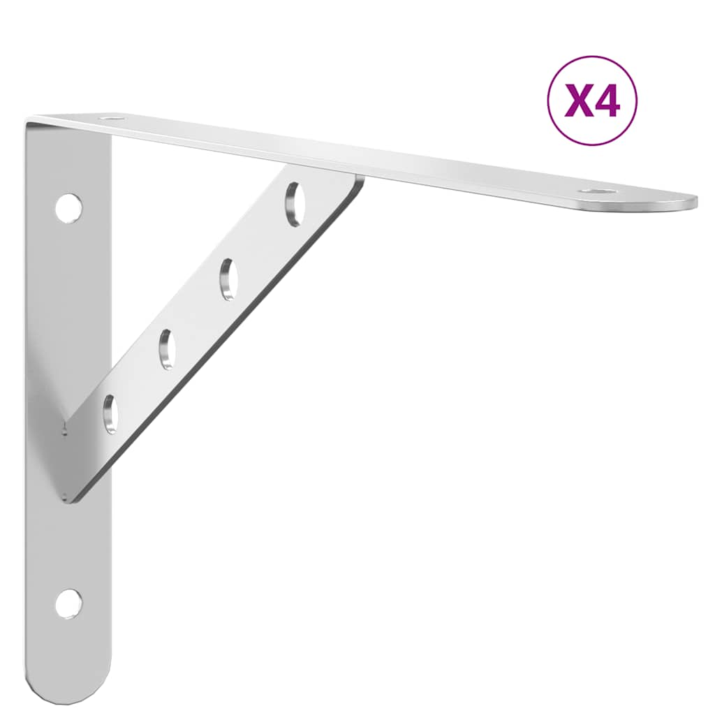 vidaXL Shelf Brackets 4 pcs 30x2.5x15.5 cm Silver Stainless Steel