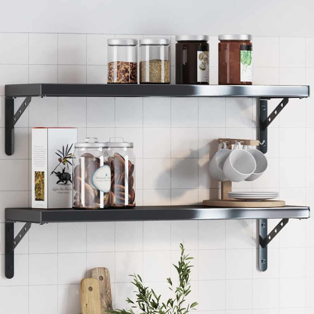 Shelf Brackets 4 pcs 23.5x2.5x15.5 cm Black Stainless Steel
