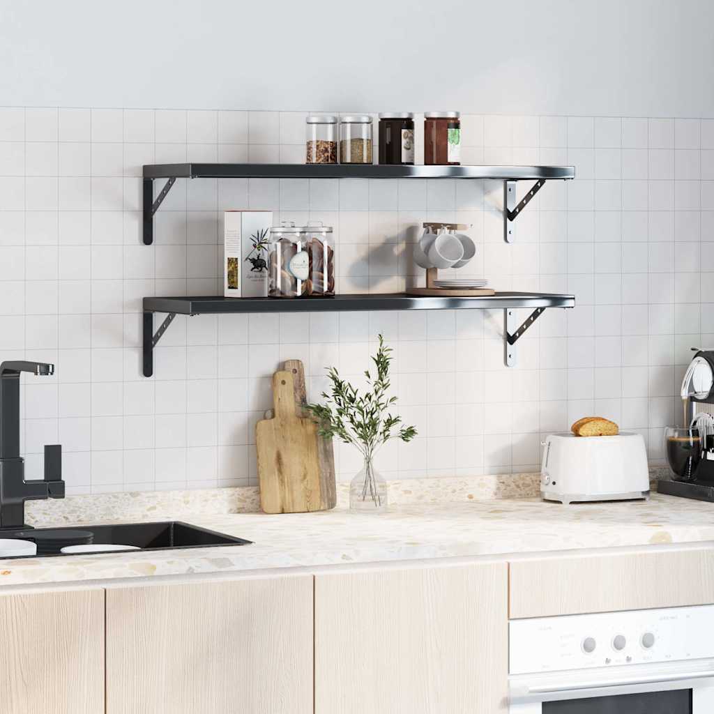 Shelf Brackets 4 pcs 30x2.5x15.5 cm Black Stainless Steel