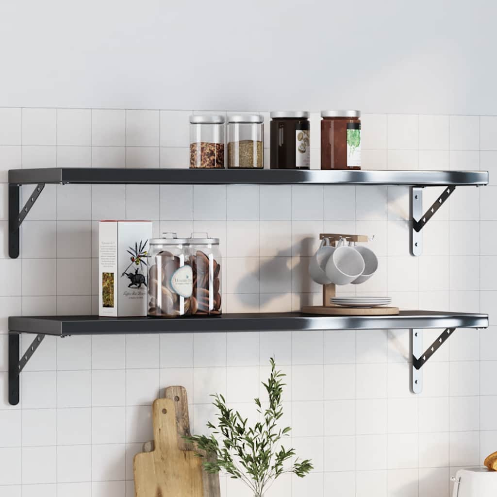 Shelf Brackets 4 pcs 30x2.5x15.5 cm Black Stainless Steel