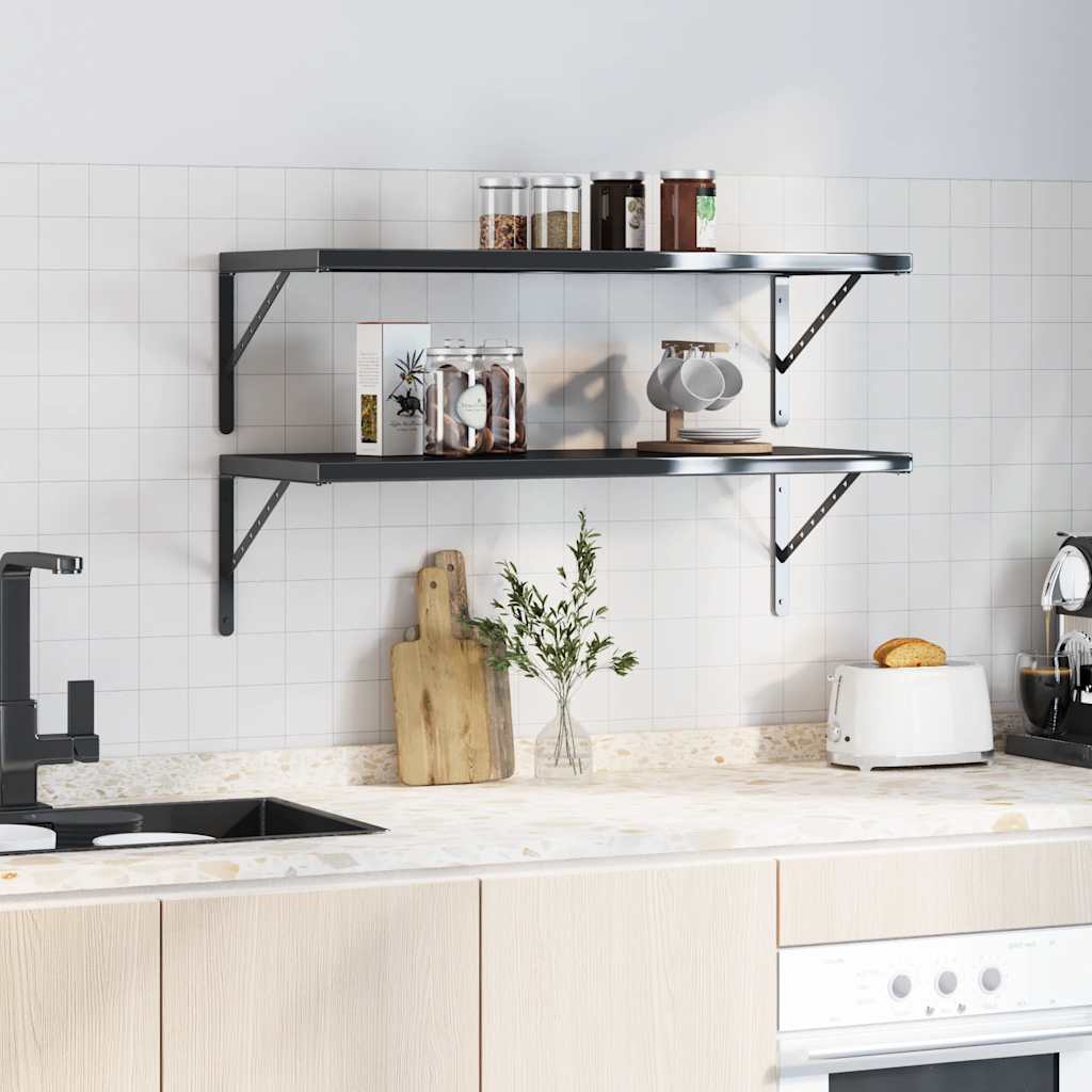 Shelf Brackets 4 pcs 40x2.5x25 cm Black Stainless Steel