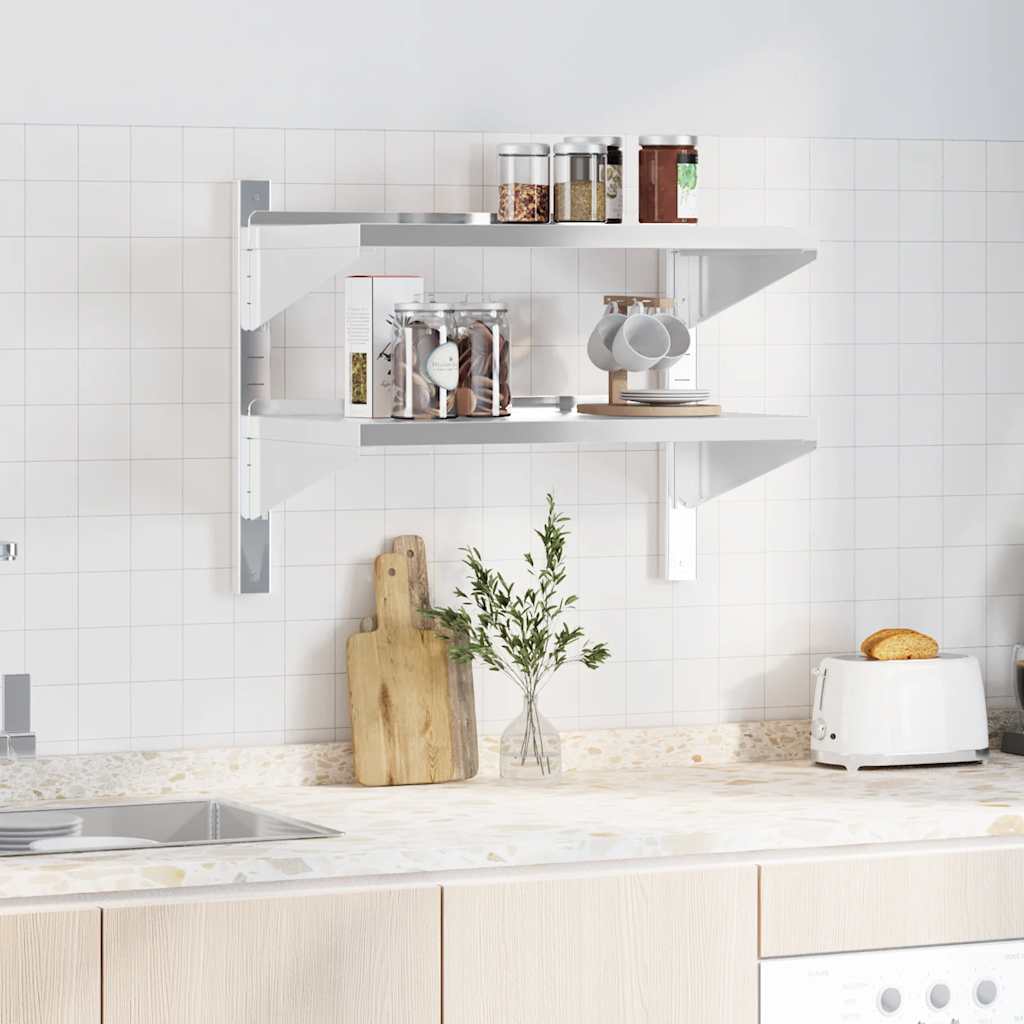2-Tier Wall Shelf 75x40x60 cm Silver Stainless Steel