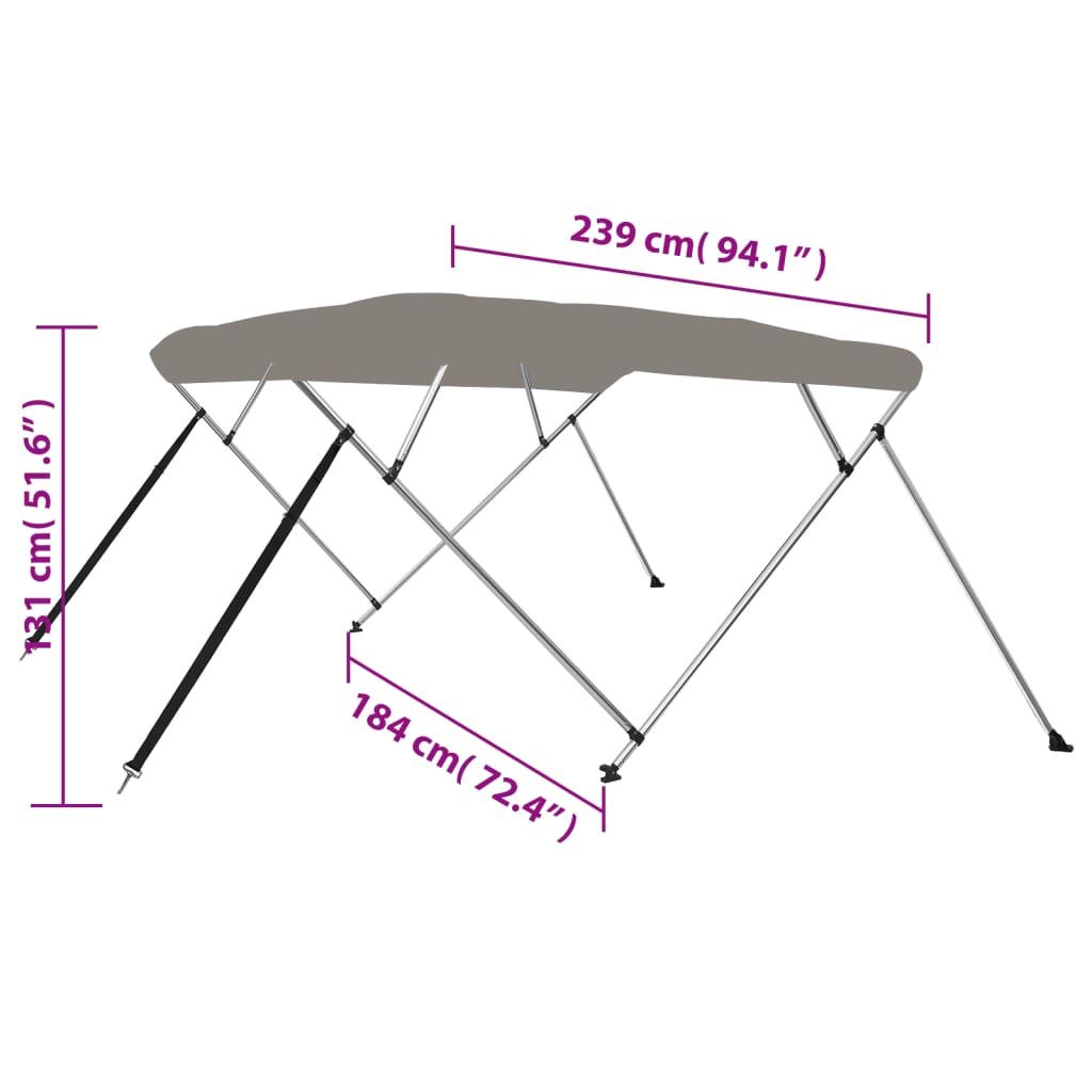 vidaXL 4-bow Bimini Top Grey 243x180x137 cm