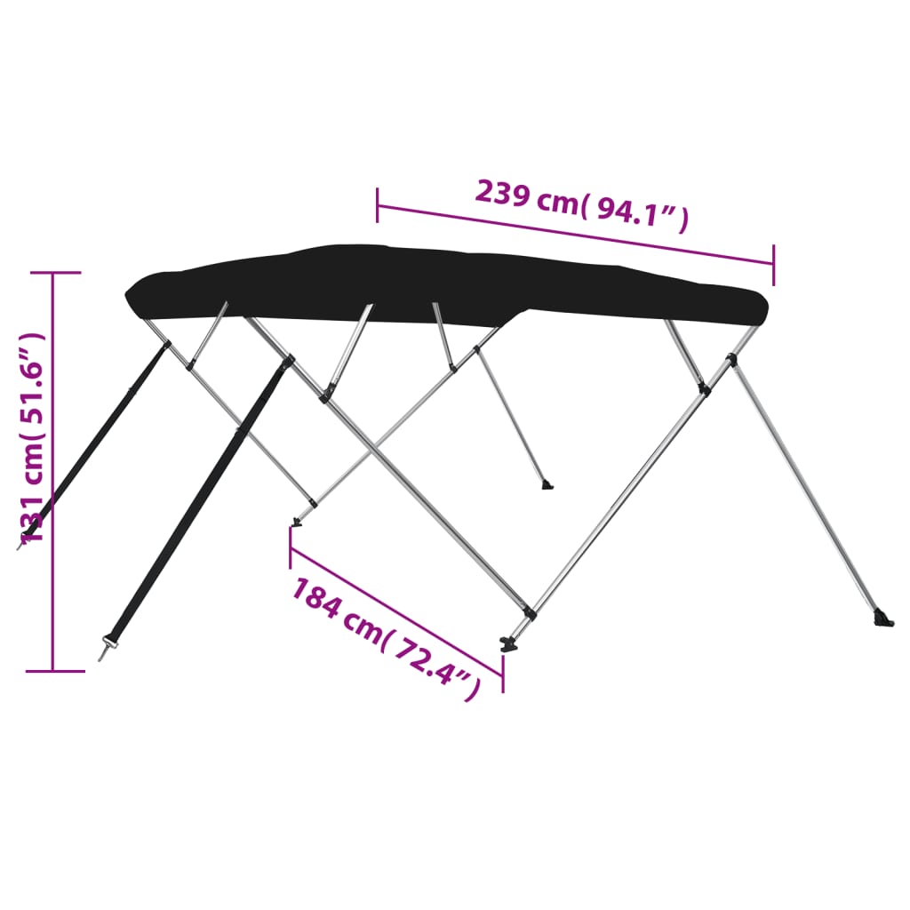 vidaXL 4-bow Bimini Top Black 239x184x131 cm