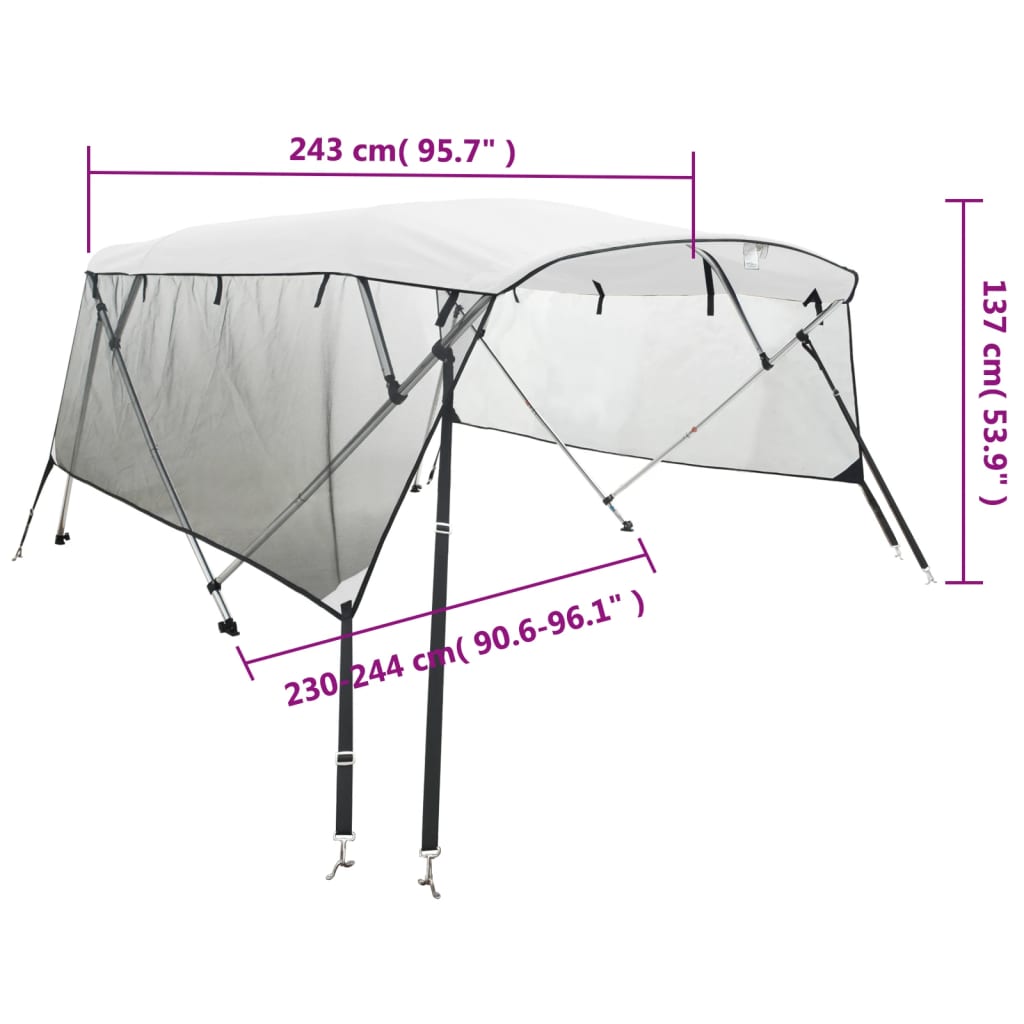 vidaXL 4-bow Bimini Top with Mesh Sidewalls 243x(230-244)x137 cm