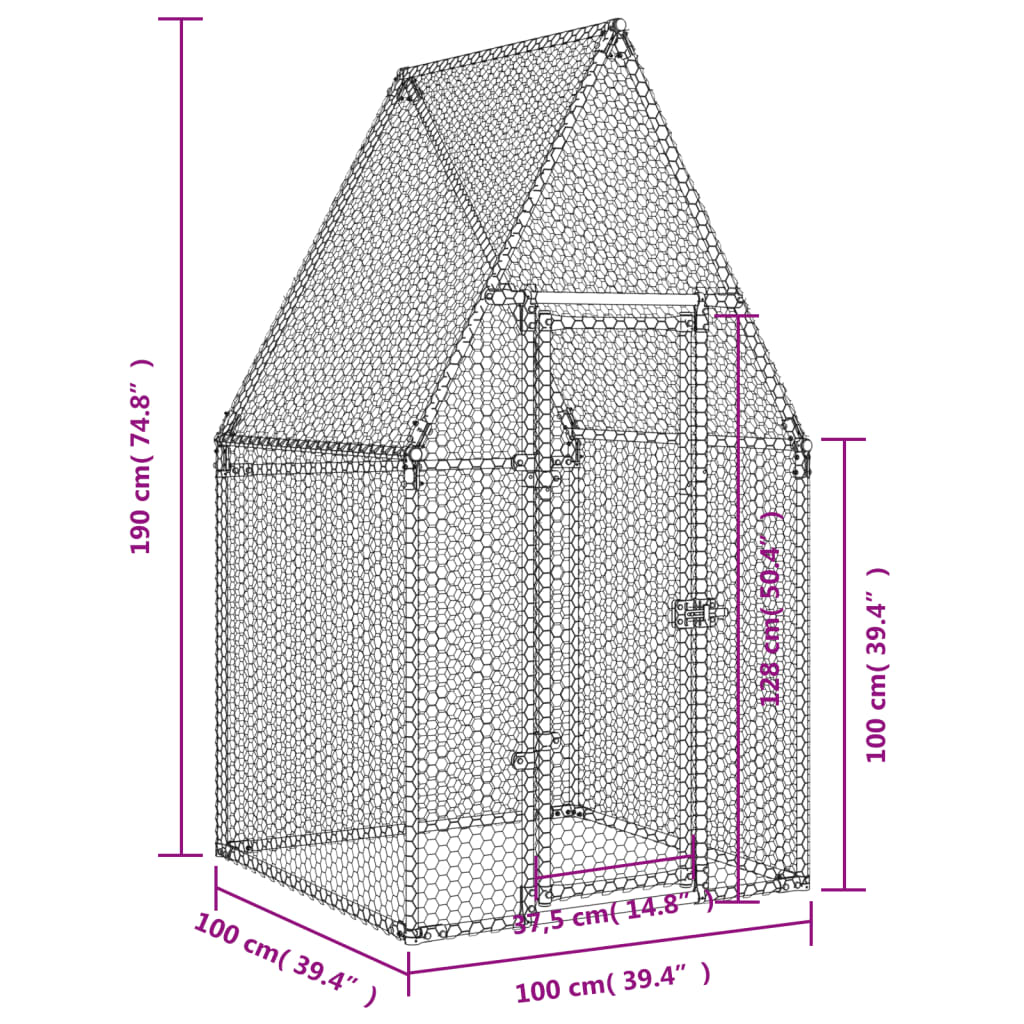 Chicken Cage Silver 100x100x190 cm Galvanised Steel