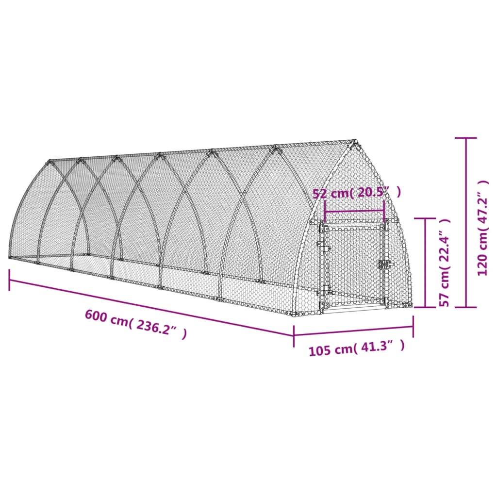 vidaXL Chicken Cage Silver 600x105x120 cm Galvanised Steel