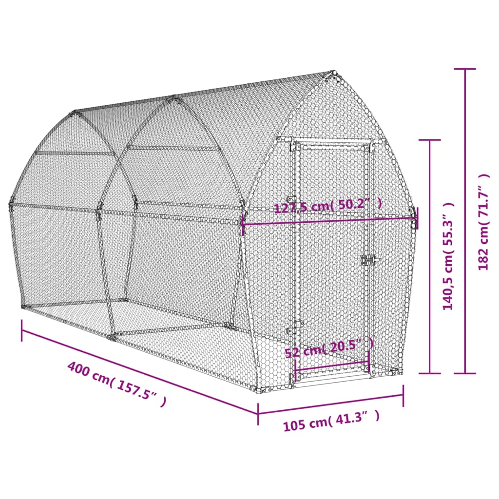 Chicken Cage Silver 400x105x182 cm Galvanised Steel