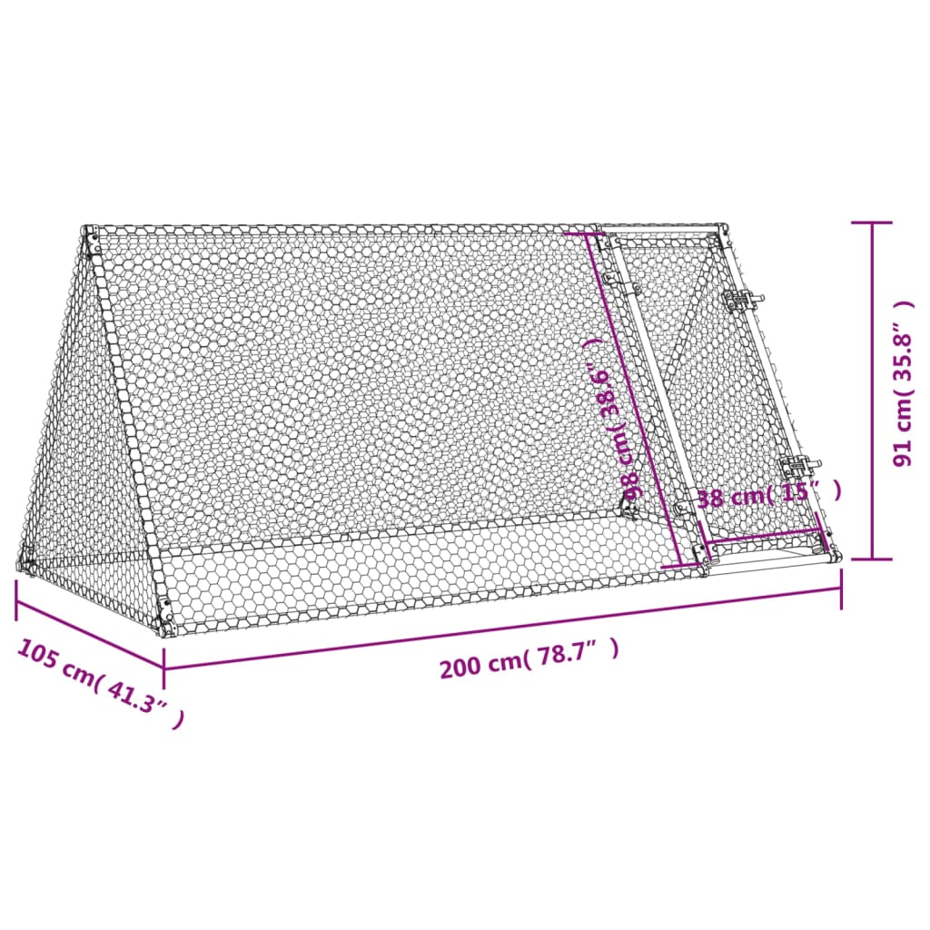 vidaXL Chicken Cage Silver 200x105x91 cm Galvanised Steel