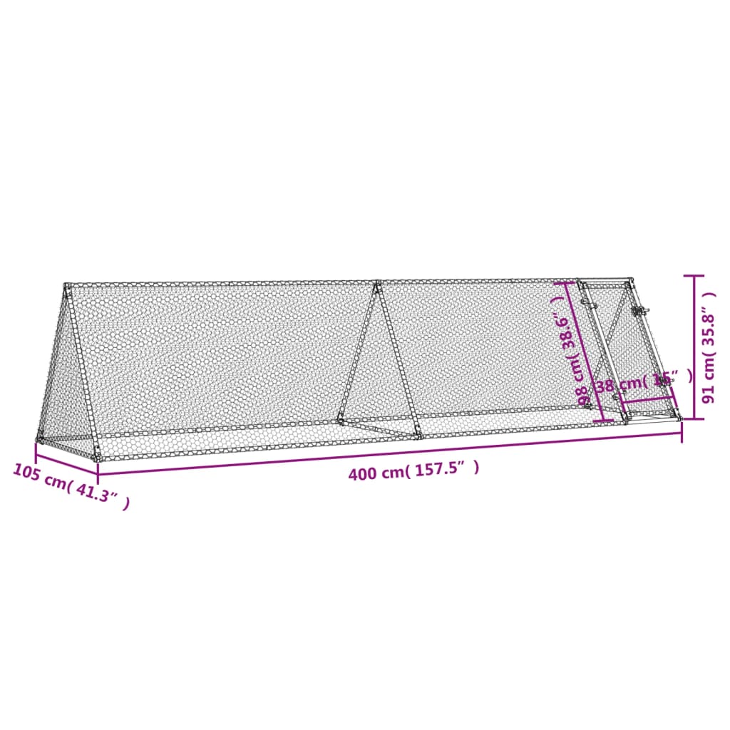 vidaXL Chicken Cage Silver 400x105x91 cm Galvanised Steel