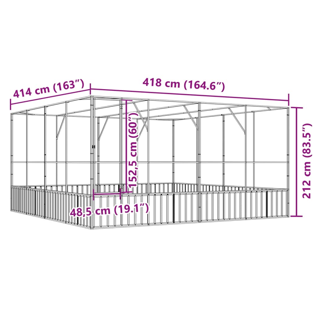 vidaXL Aviary Silver 418x414x212 cm Steel