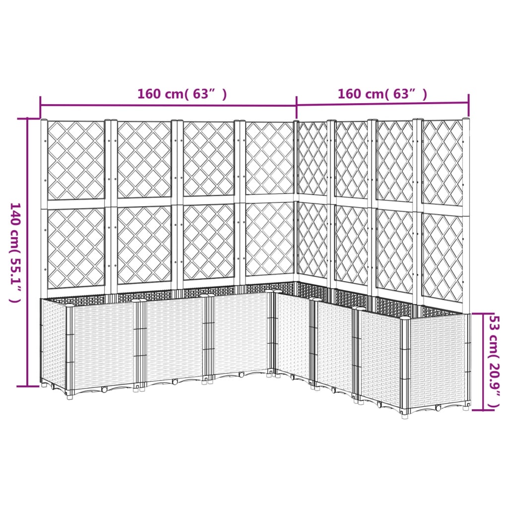 vidaXL Garden Planter with Trellis Brown 160x160x140 cm PP