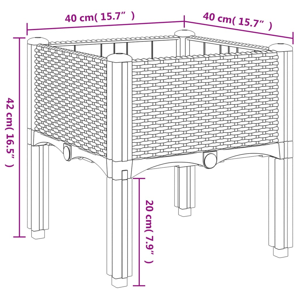 vidaXL Garden Planter with Legs White 40x40x42 cm PP