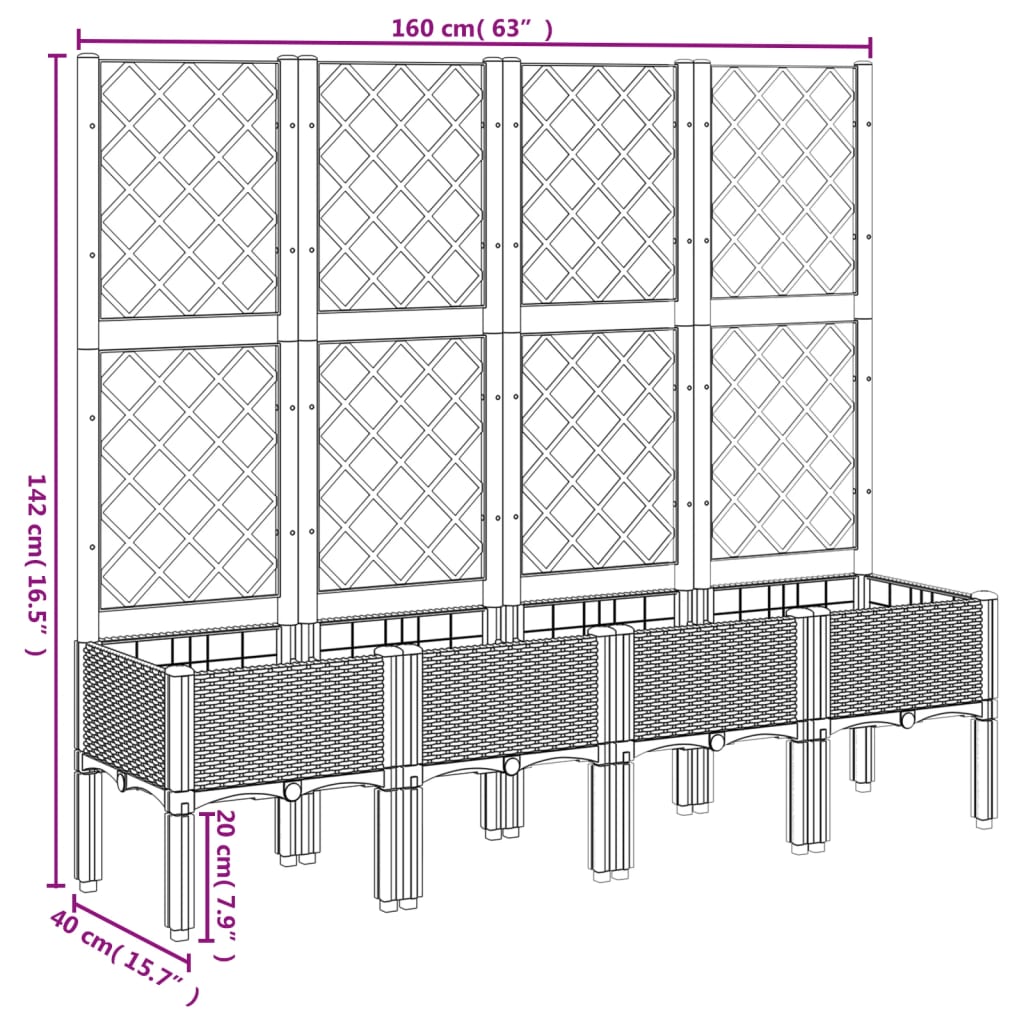 vidaXL Garden Planter with Trellis Brown 160x40x142 cm PP