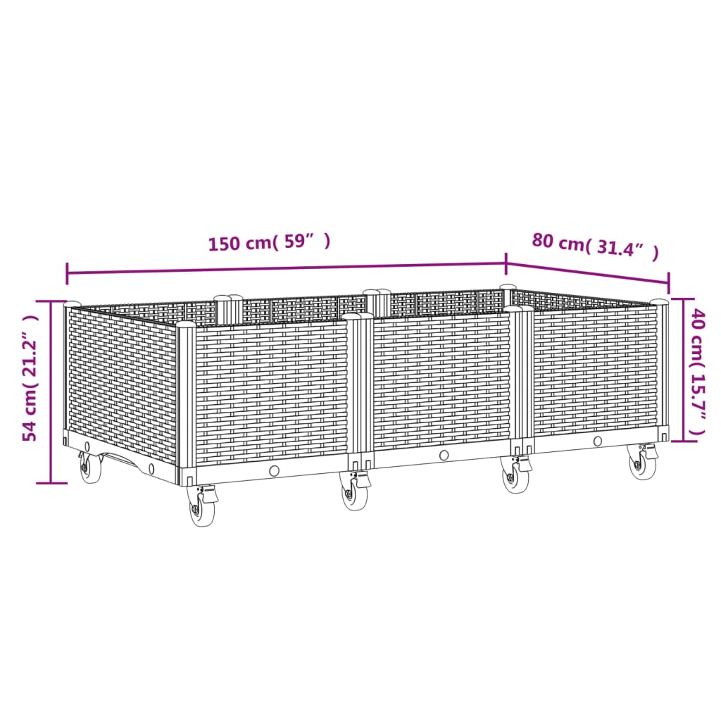 vidaXL Garden Planter with Wheels Blue Grey 150x80x54 cm PP