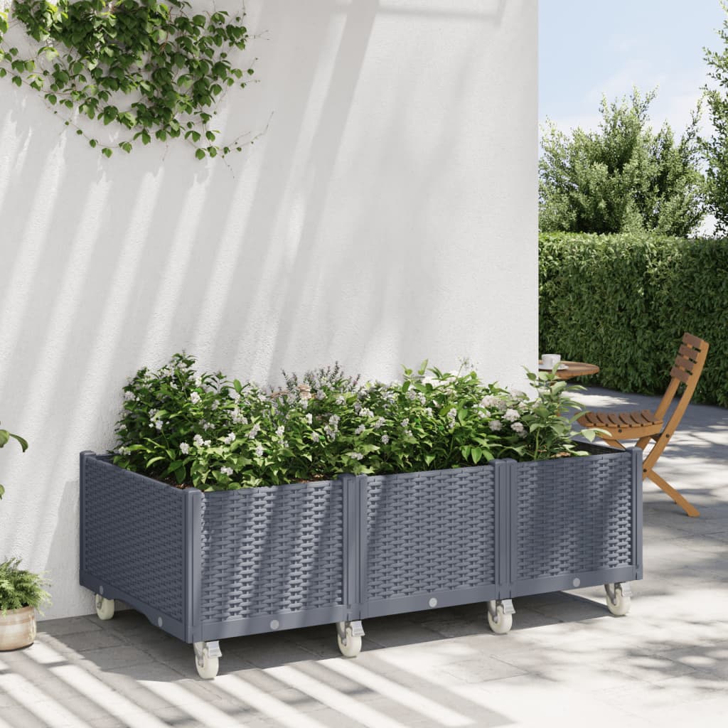 vidaXL Garden Planter with Wheels Blue Grey 150x80x54 cm PP