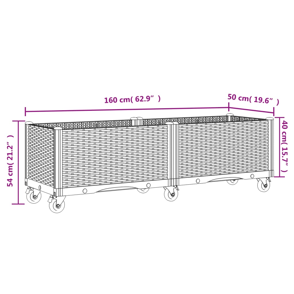 vidaXL Garden Planter with Wheels Blue Grey 160x50x54 cm PP