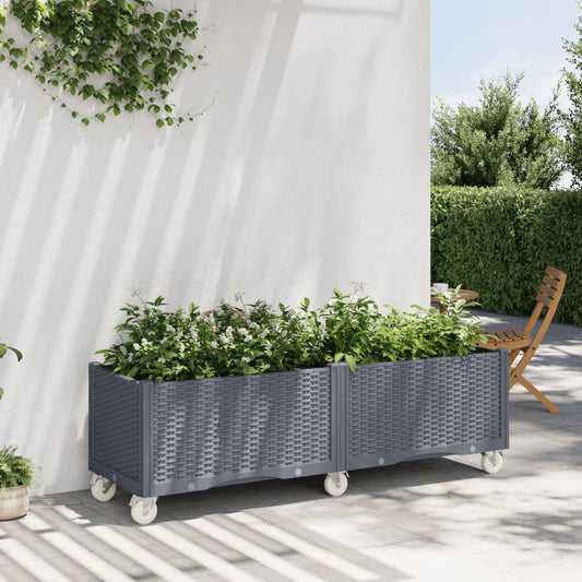 vidaXL Garden Planter with Wheels Blue Grey 160x50x54 cm PP