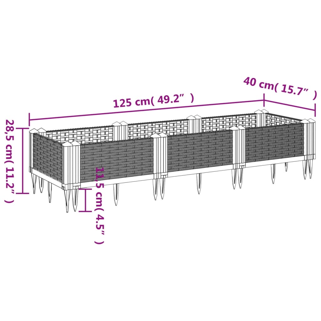 vidaXL Garden Planter with Pegs White 125x40x28.5 cm PP