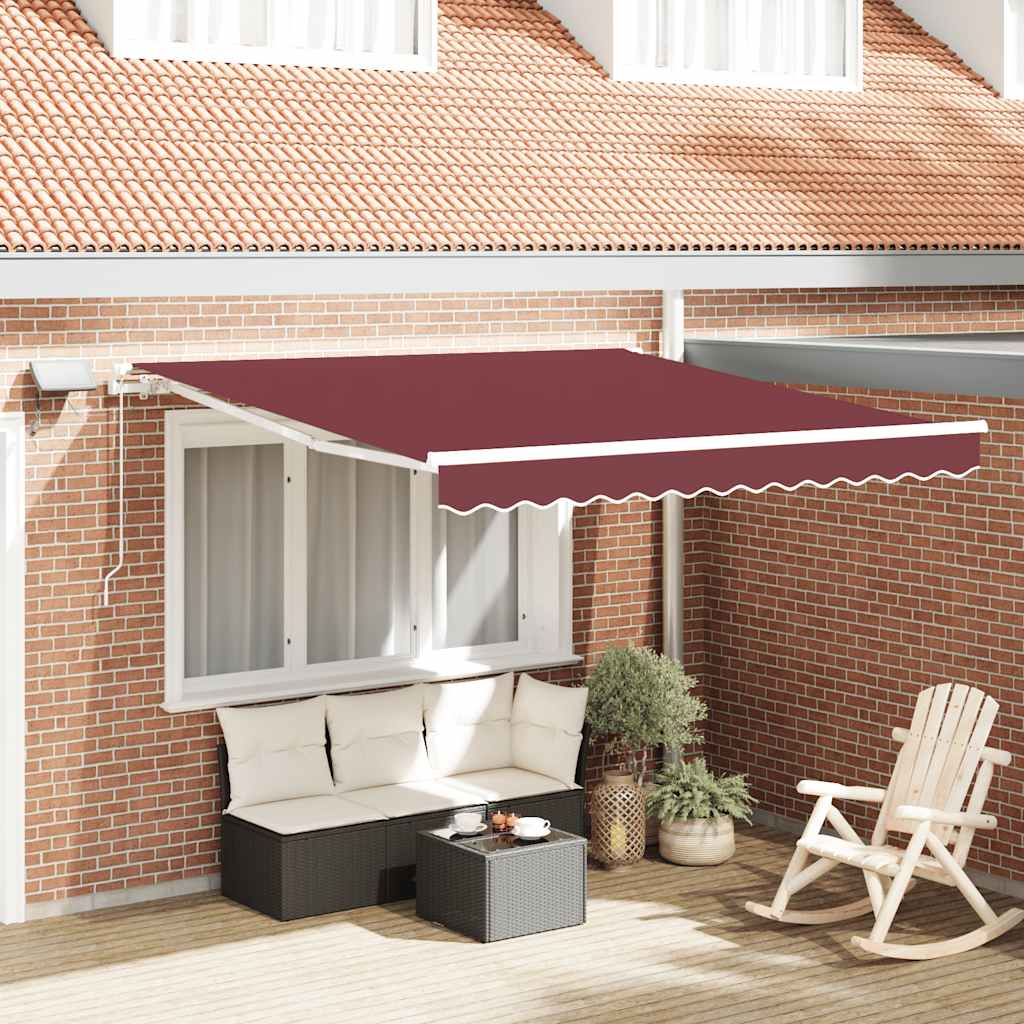 Manual Retractable Awning with LED Burgundy 300x250 cm