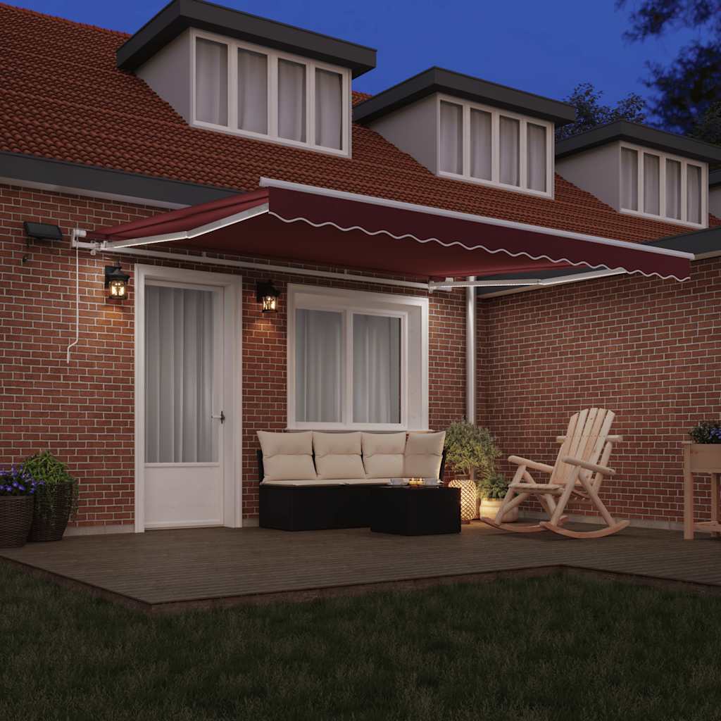 Manual Awning with Solar LED 4 x 3 m Burgundy 100% Polyester