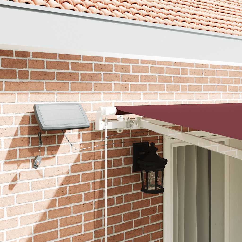 Manual Awning with Solar LED 4 x 3 m Burgundy 100% Polyester