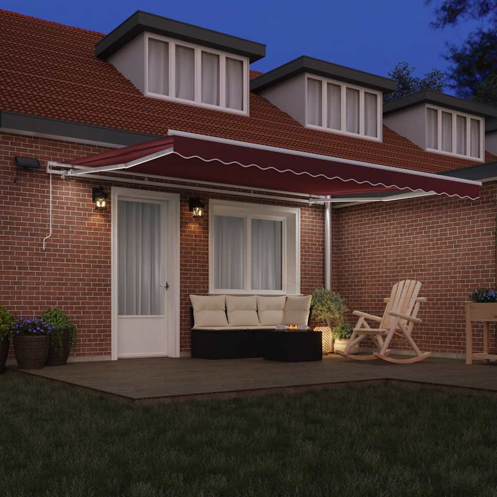 Manual Retractable Awning with LED Burgundy 450x300 cm