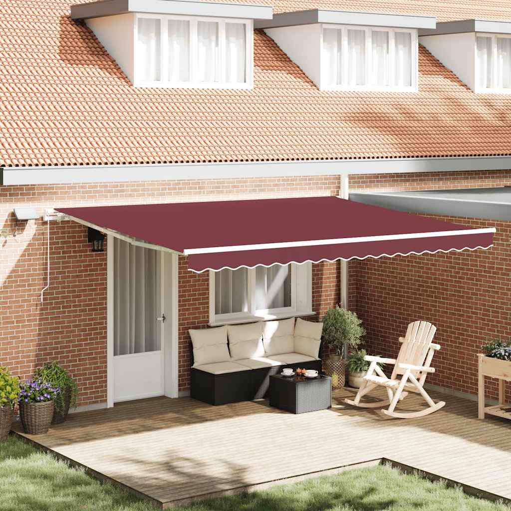Manual Retractable Awning with LED Burgundy 450x300 cm